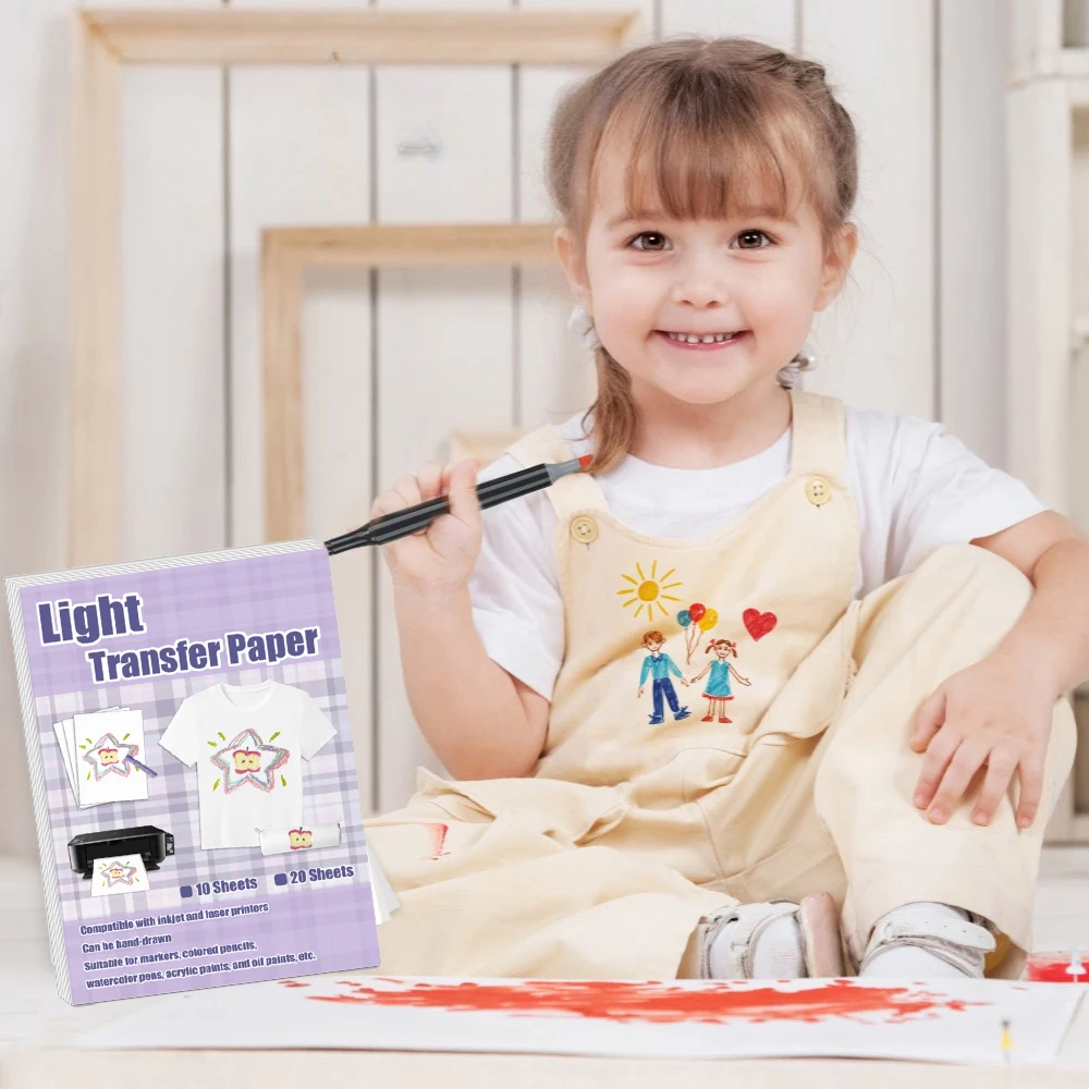 مكواة على ورق نقل الحرارة للقمصان 10 أوراق A4 قماش داكن قابل للطباعة لنقل الحرارة لطابعة نافثة للحبر والليزر