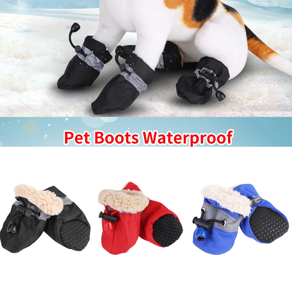 4pcs/set Waterproof Pet Dog Shoes Chihuahua Anti-slip Rain Boots Footwear For Small Cats Dogs Pet Soft Cotton Padded Booties