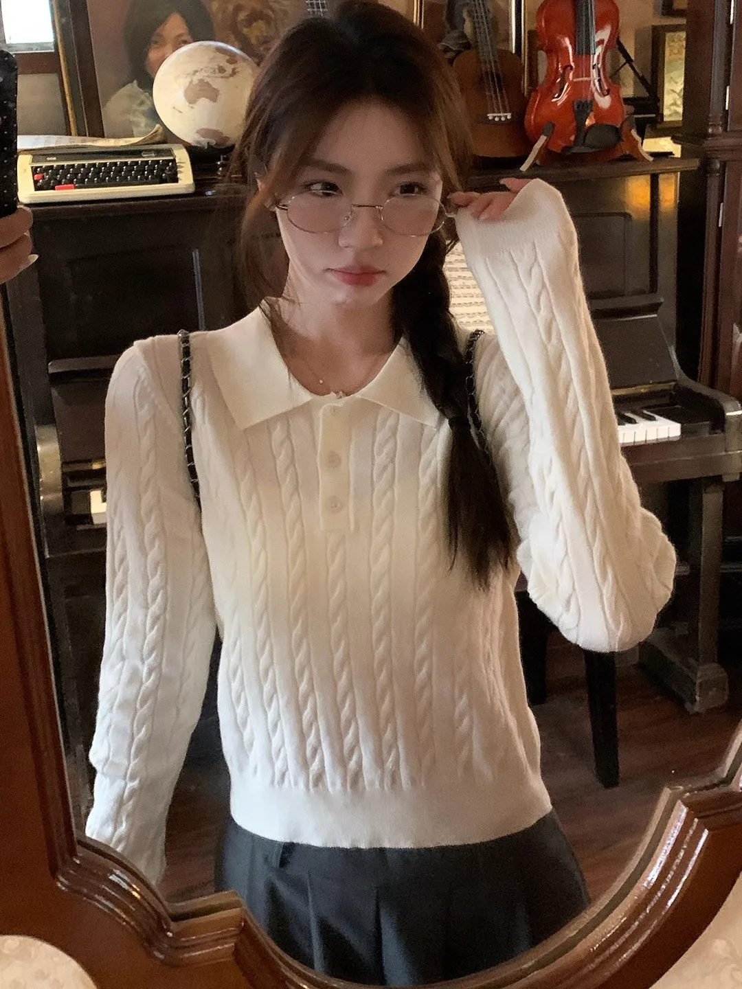 Maglione lavorato a maglia Donna Pullover Nuova manica lunga Colletto rovesciato Maglione lavorato a maglia Pullover Donna Top Maglioni Abbigliamento donna Q1486