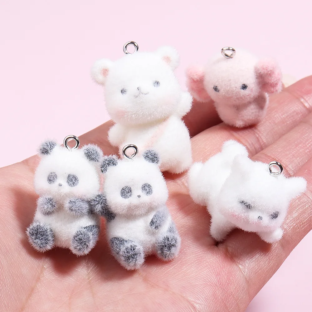 10Pcs 3D Flocking Animal Pendant Cartoon Plush Dolls Charms for Necklace Keychain Making DIY Handmade Accessories Wholesale