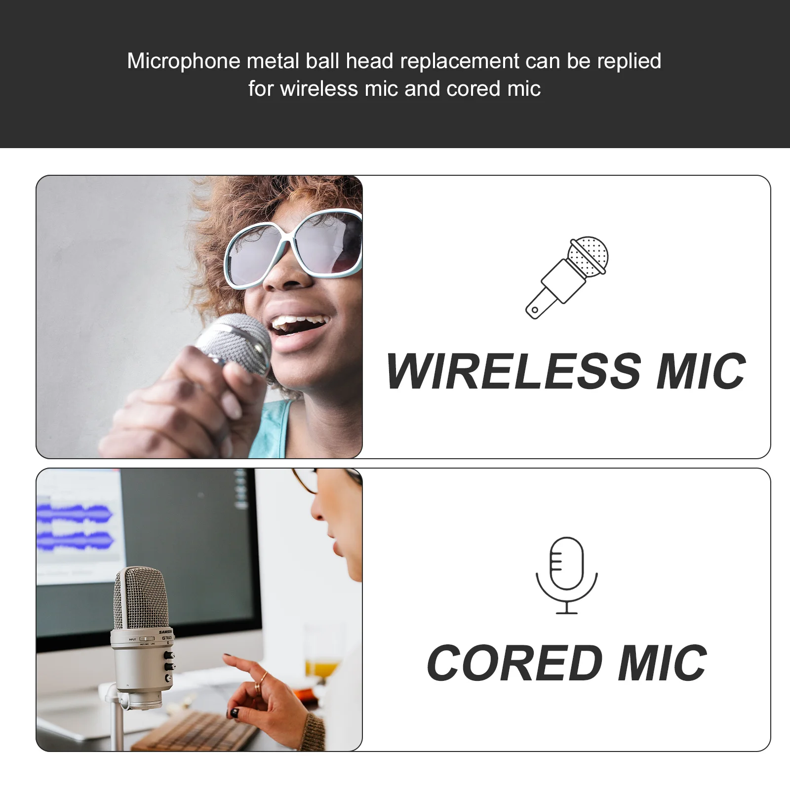 

Microphone Grille Ball Head Metal Replacement For Wireless Durable Mesh Head Compatible With Corded Microphones