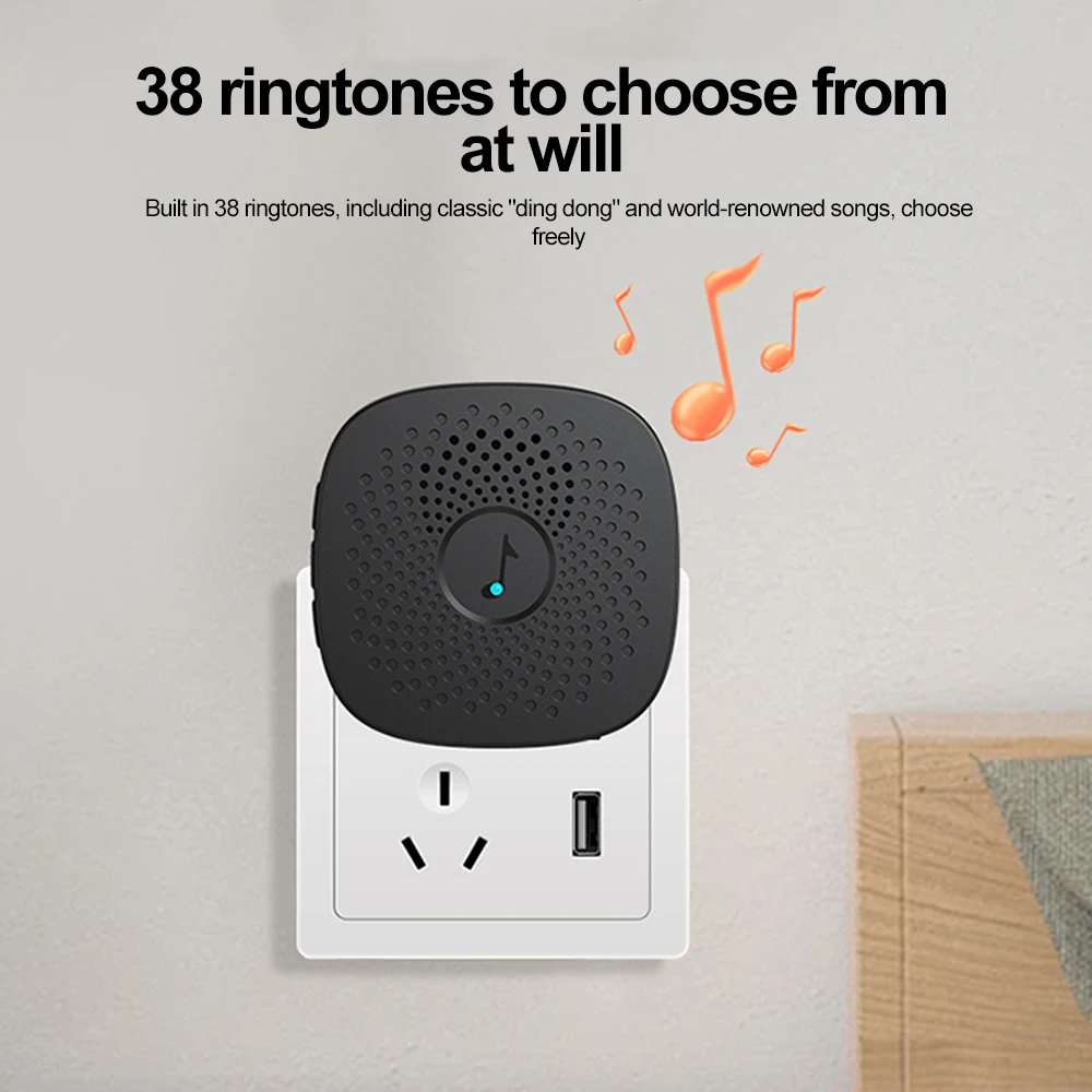 USB Wireless Doorbell DC 5V RF433 MHz Remote Control Receiver USB Smart Door Bell 38 Music For Home Bed Call Emergent Call