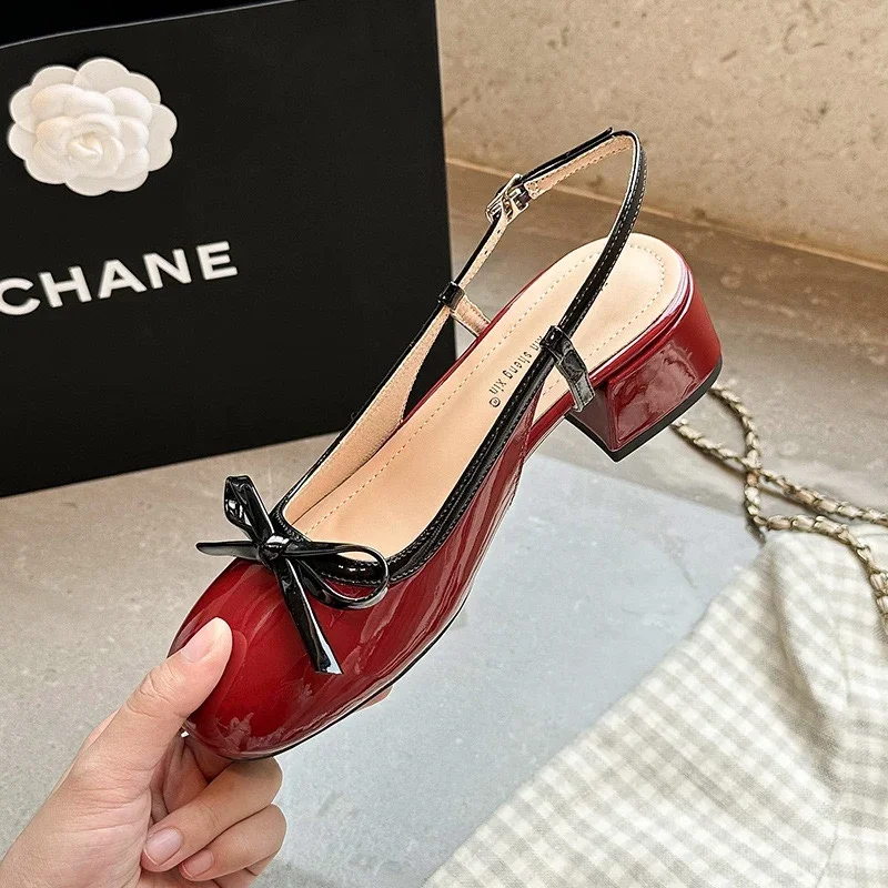 Slingbacks Mary Janes Shoes Female 2024 Women's High Heels Summer Office Pumps Women Butterfly-knot Closed Toe Sandals Women