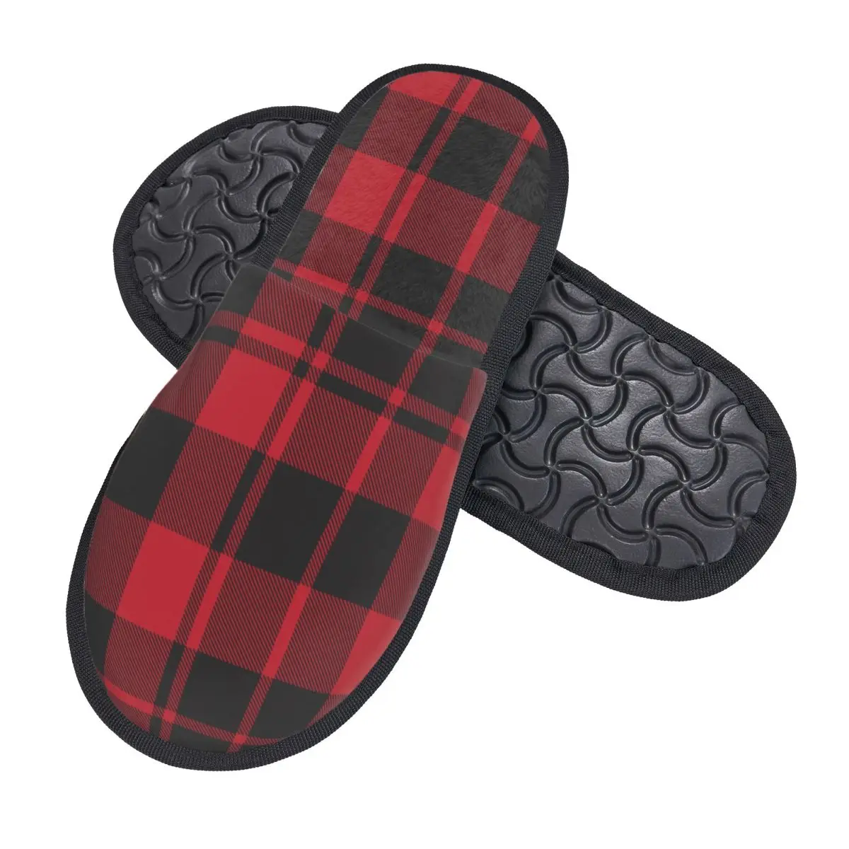 Plush Indoor Slippers Red Plaid Checkered Tartan Warm Soft Shoes Home Footwear Autumn Winter