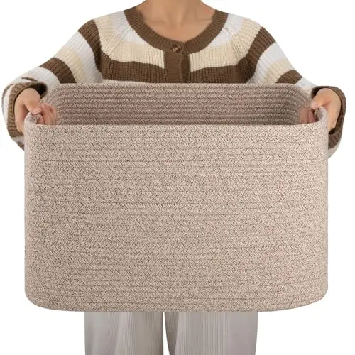 

OIAHOMY Корзина из хлопкового каната, прямоугольная плетеная корзина для детских вещей, корзина для хранения игрушек с ручкой, корзины для организации хранения, 18 дюймов