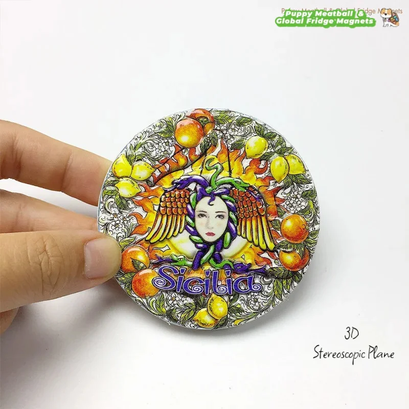 Italy Sicily Tourist Souvenirs Creative Three Curved Legs Magnetic Refrigerator Stickers Round Home Decorations