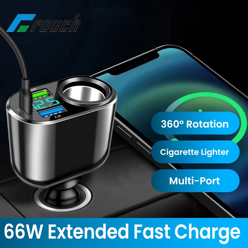 Multi-Port Fast Charging Car Charger 66W Auto Cigarette Lighter PD Car Phone Charger USB-C QC3.0 Cell Phone Charger in Car