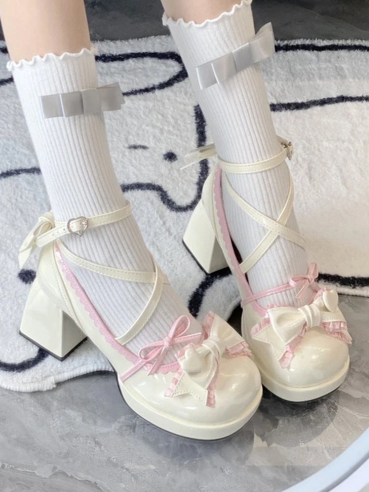 

Japanese Sweet Lolita Mid Heel Waterproof Platform Loli Shoes Original Cute Girl Tea Party Single Shoes Available in 5 Colors