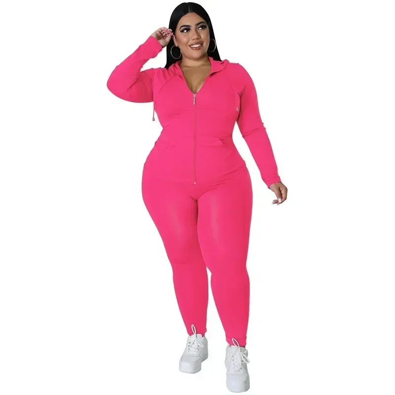 MY998- Novo plus size mm feminino cor sólida outono com capuz calças de manga comprida conjunto casual da moda, roupas femininas plus size