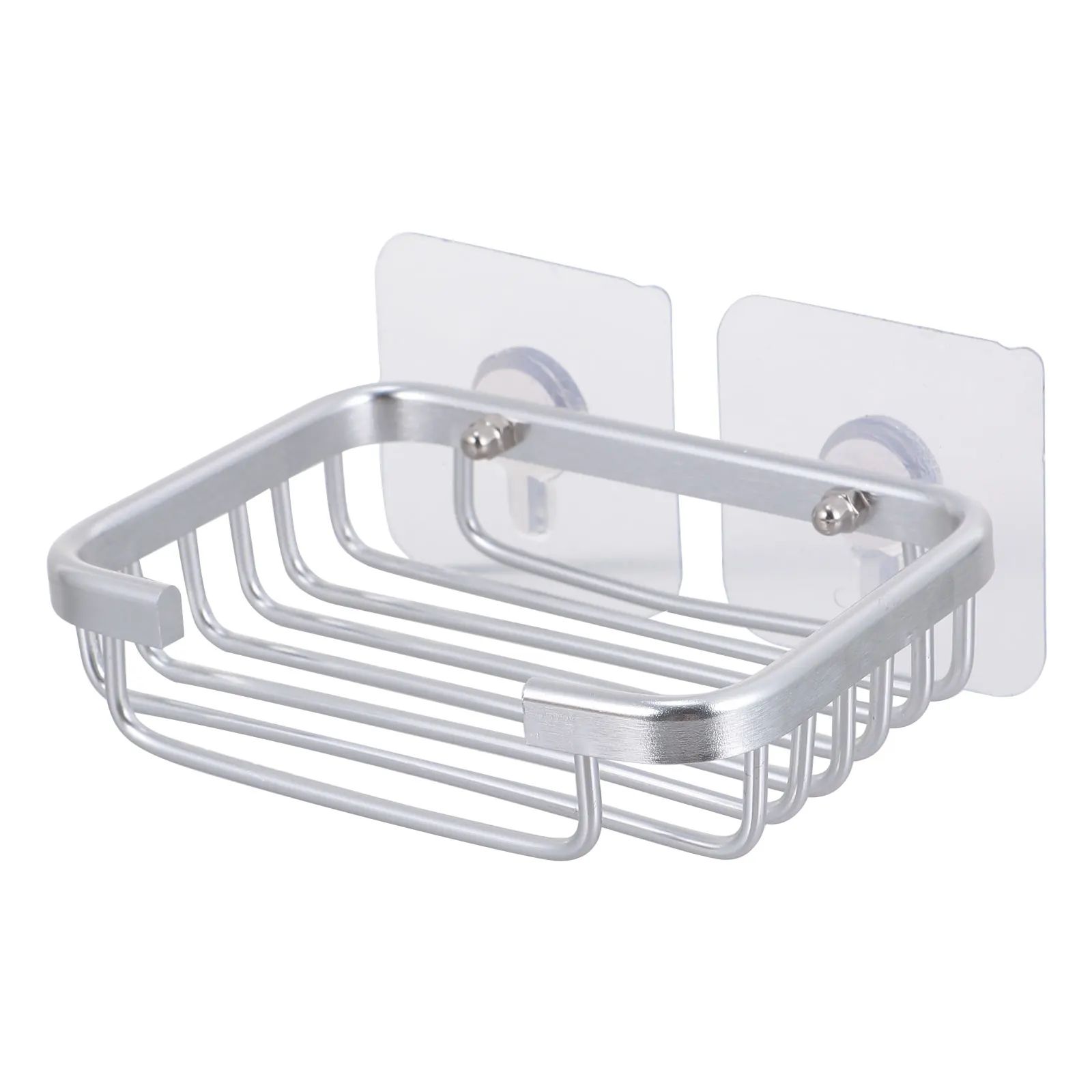 

1 set Aluminum Soap Dish Holder No Drill Mounting Self-Draining Storage Rack for Bathroom Kitchen Countertop Organizer