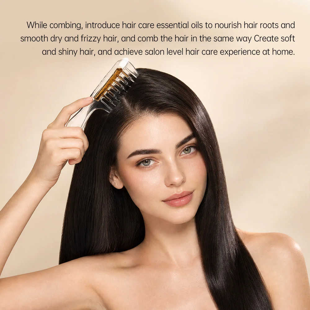 Crystal Hair Root Essential Oil Applicator Comb 2-Piece Set, Rolling Ball Toothed Scalp Care Massage Comb, Easy-To-Fill Essence Application Home Tool, Does Not Contain Liquid