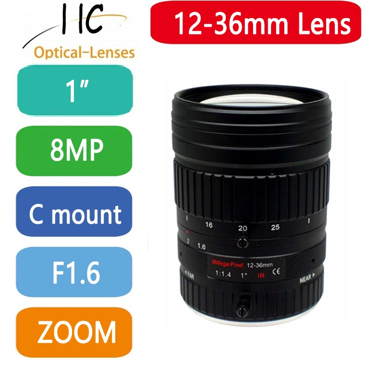 

HD 8MP Zoom 12-36mm 1-inch F1.6 C-Mount Industrial Lens Without Distortion Professional Industrial Camera Lens