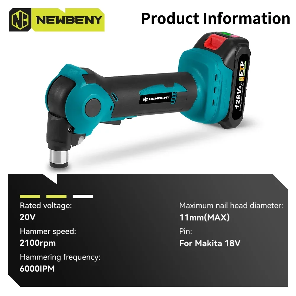 NEWBENY Electric Hammer Drill 0/45/90 Degree Adjustable Cordless Rechargeable Screwdriver Tools For Makita 18V-21V Battery