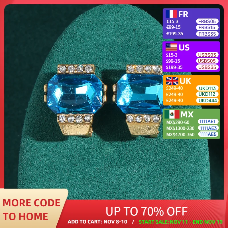 

Винтажные квадратные серьги с кристаллами морского синего цвета для женщин, серьги-гвоздики со стразами, богемные украшения, роскошные аксессуары цвета античного золота
