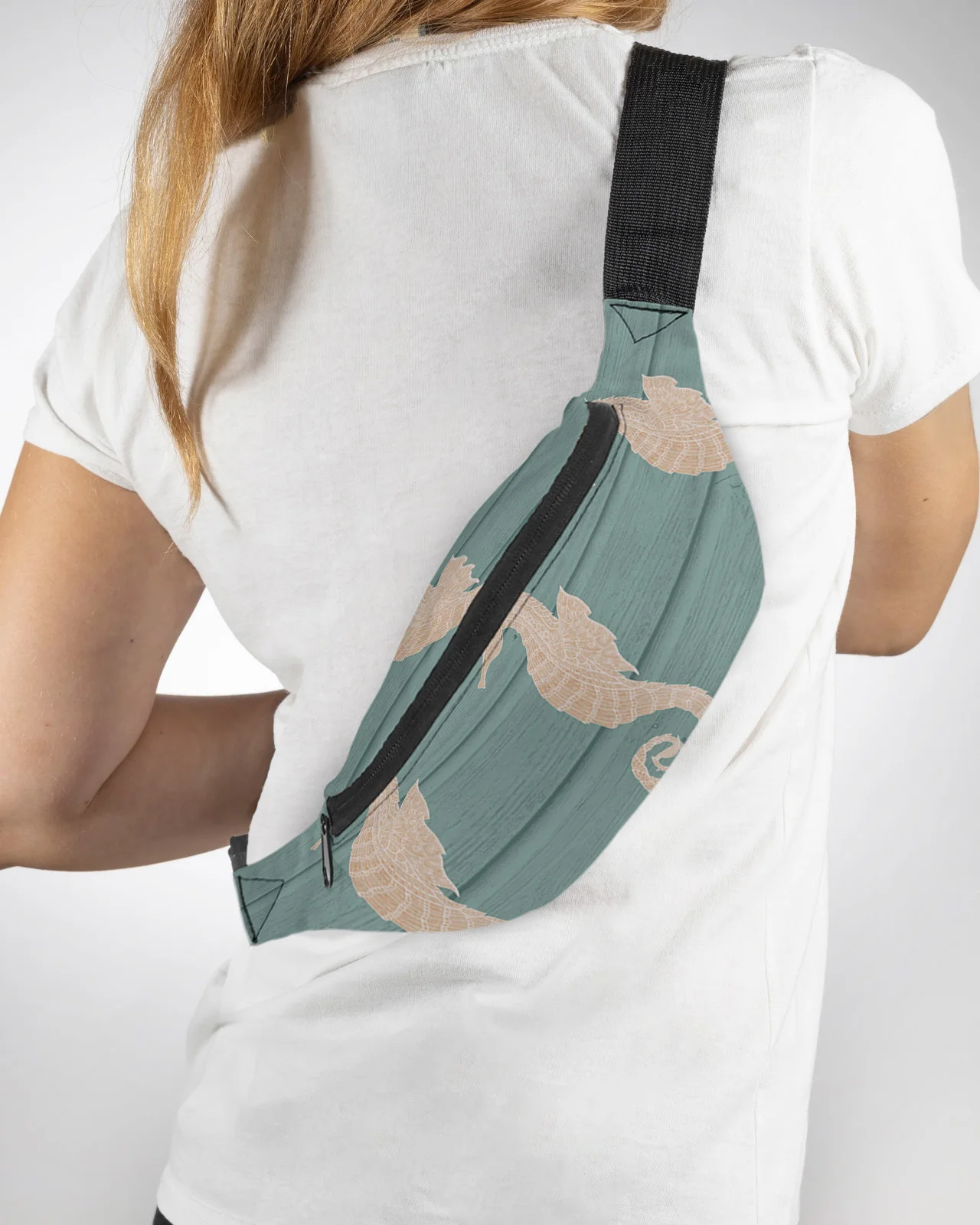 

Seahorse Cyan Wooden Texture Men Women Waist Bag Fanny Pack Purse Large Phone Belt Bag Wallet Pouch Waterproof Banana Hip Bags