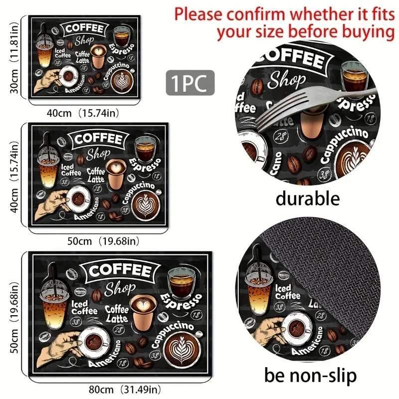 1PCS Vintage Coffee Print Kitchen Drying Mat Super Absorbent Stain-Hiding Dish Pad with Non-Slip for Coffee Machines Countertops