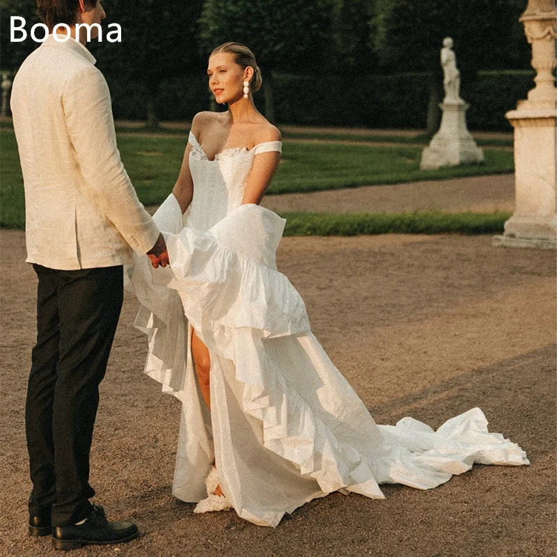 

Booma A-Line Spaghetti Strap Simple Satin High/Low Wedding Dresses Sleeveless Pleat Elegant Brides Gown Custom Made 2025