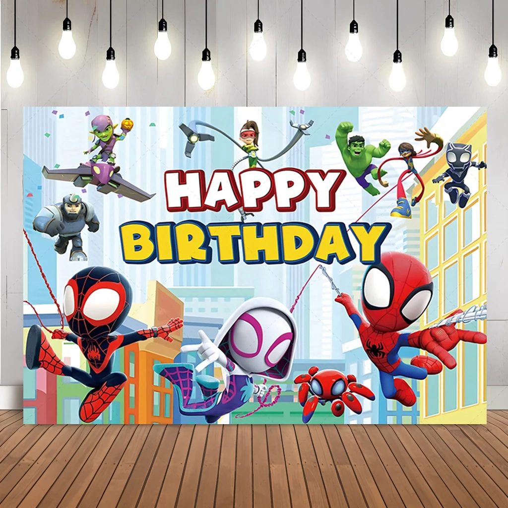 Marvel Spider Man and His Amazing Friends Backdrop Superhero Birthday Party Decor Kids Boys Superheroes Photography Background view 2