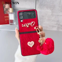 Pearl Love Plush Pendant Phone Case for Samsung Galaxy Z Flip 7 FE 5g ZFlip 6 Z Flip 7 6 5 4 3 Love Heart Plush Shockproof Cover