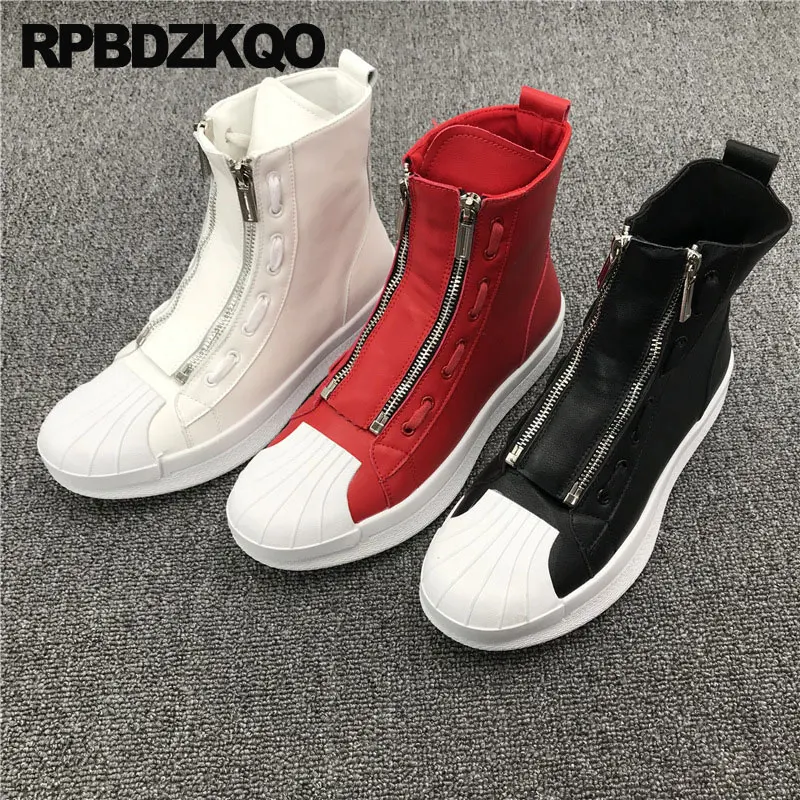 Short Casual Designer Shoes Men High Top Quality Autumn Front Zipper Trainer Fall Boots Sneakers Ankle Round Rubbe Shell Toe