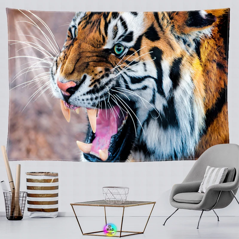 Psychedelic Animal Tapestry Tiger Wall Hanging Beast Room Decor Aesthetic Mysterious Flower Jungle Landscape Forest Tapestry