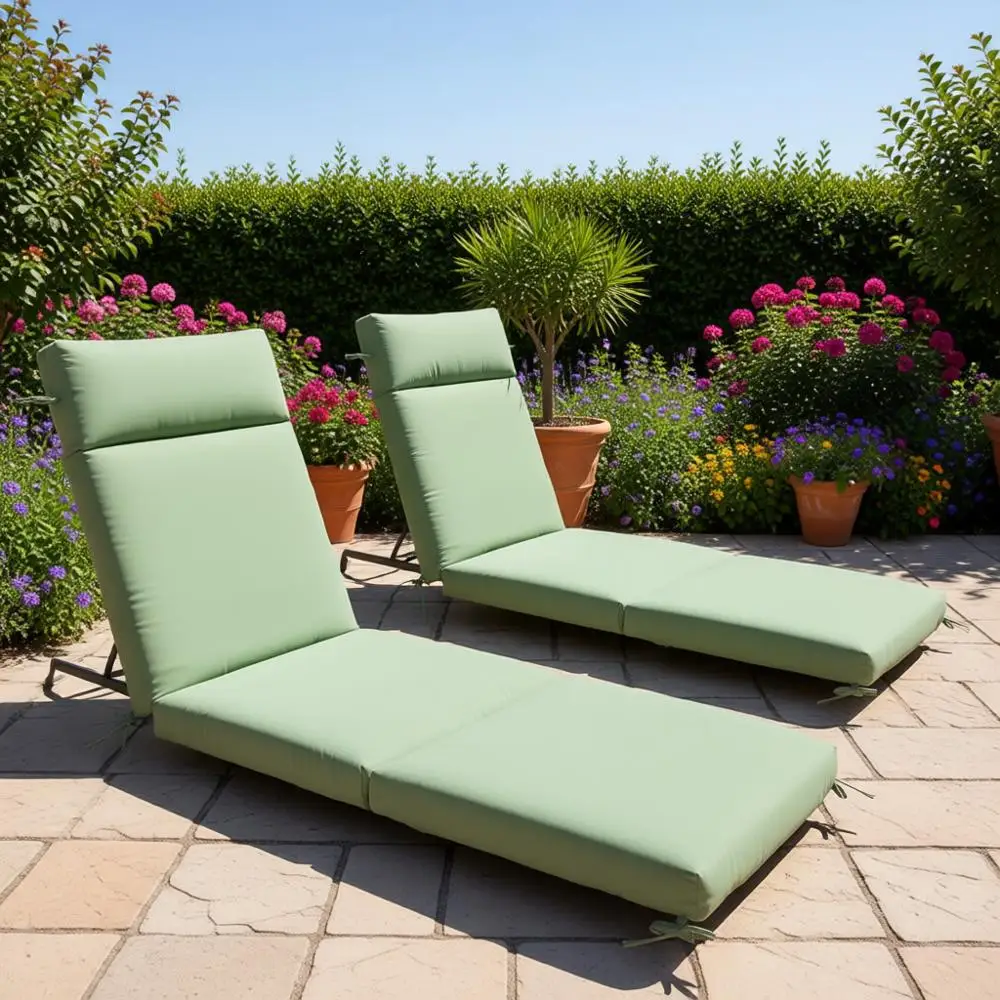 

Set of 2 Outdoor Chaise Lounge Cushions, 80x26x3 Inches, Sage Green, Water-Resistant, Removable & Washable Covers