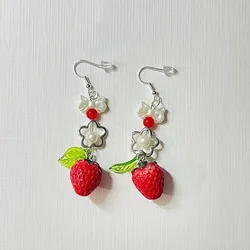 coquette strawberry earrings Y2K Handmade