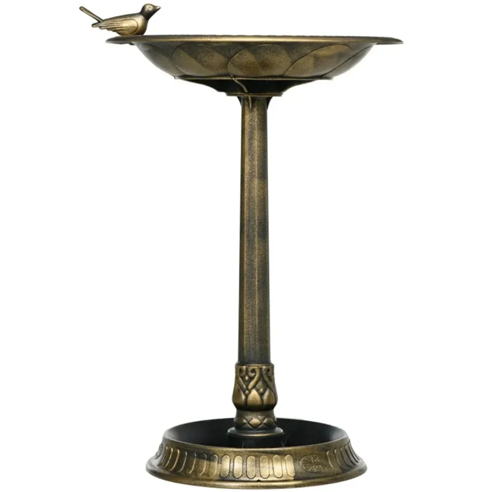 Bird Bath /Bird Feeder Bowl  Bird Feeders Flower-pattern basin with a bird statue Easy to assemble