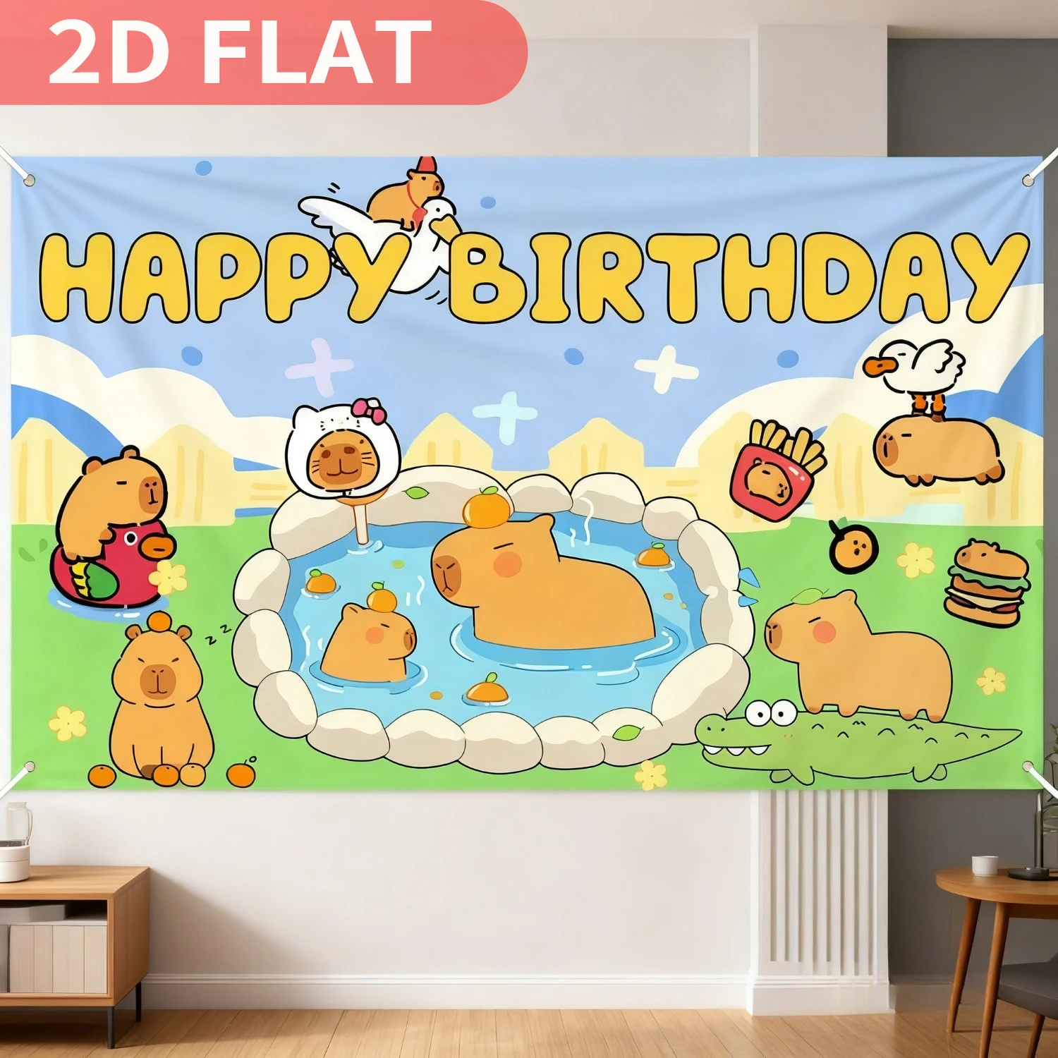 

1pc Happy Birthday Backdrop for Capybara, Studio background set, Cute Capybara Theme Photography Background, 6 x 3.6ft