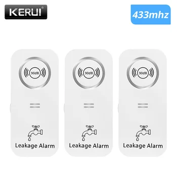 Kerui 433mhz alarme de vazamento detector de água alerta de gotejamento com 90db alto sensor de transbordamento de segurança em casa para cozinha banheiro
