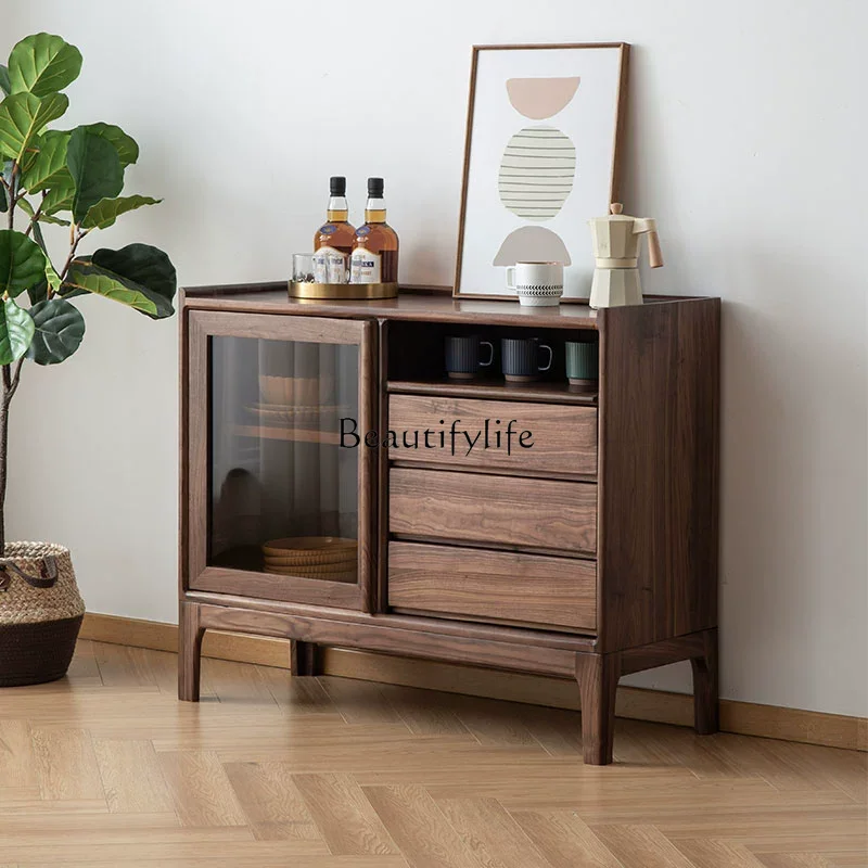 

Black walnut modern simple side cabinet all solid wood home living room locker