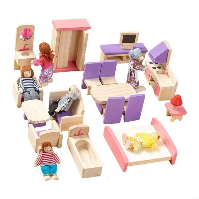 M89C houten poppenhuizen meubels set scene lay -out voor meisjes creatief rollenspelspel