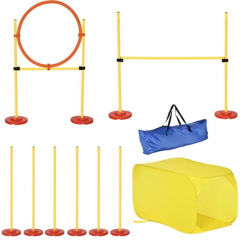 4-Piece Dog Agility Training Equipment Doggie Obstacle Course with Tunnel, Hurdle Bar, Hoop, Weave Poles