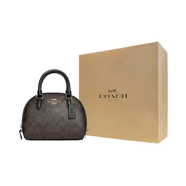 COACH Sydney Coated Canvas With Leather Dome Bag Handbag Small Women's Black Brown CA591-IMAA8