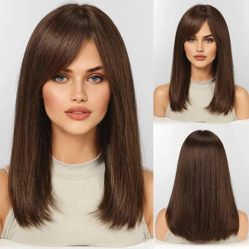 

100% Human Hair Fashion Gorgeous Women's Brown Straight Wig 16 In