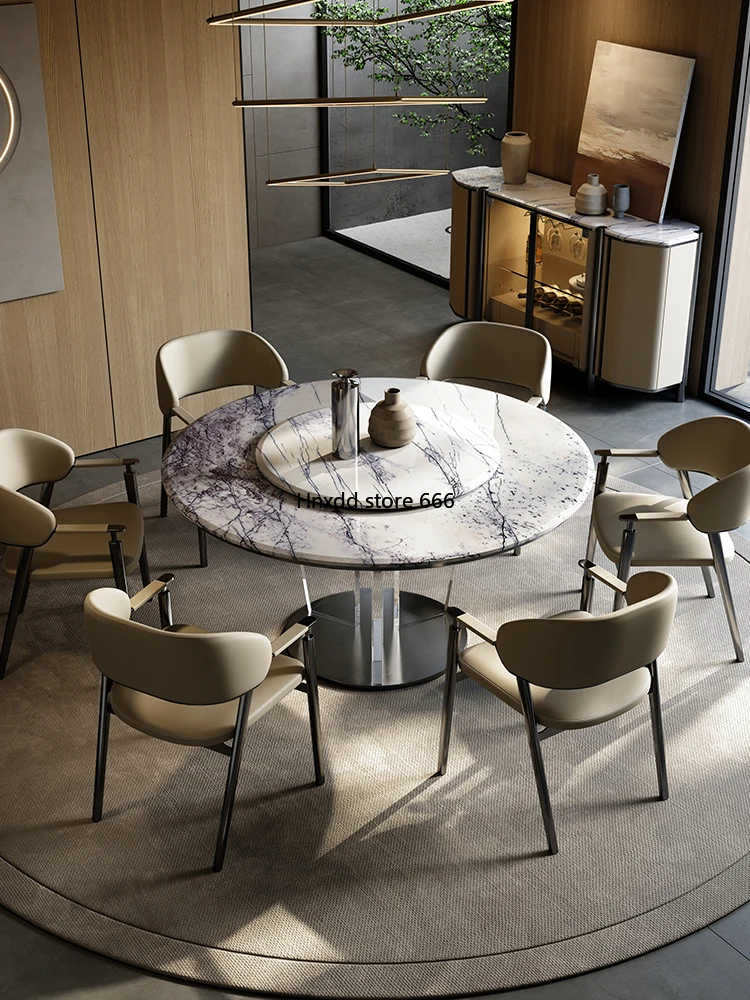 Natural marble round dining table and chair combination