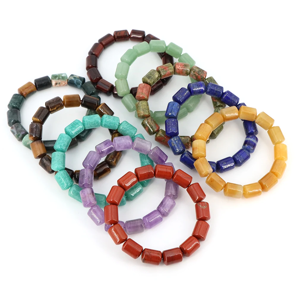 موضة الحجر الطبيعي 10x14 مللي متر أنبوب الخرز مطاطا سوار جمشت روز كوارتز اليدوية العصرية جوهرة سوار حلية أساور اليوغا #1