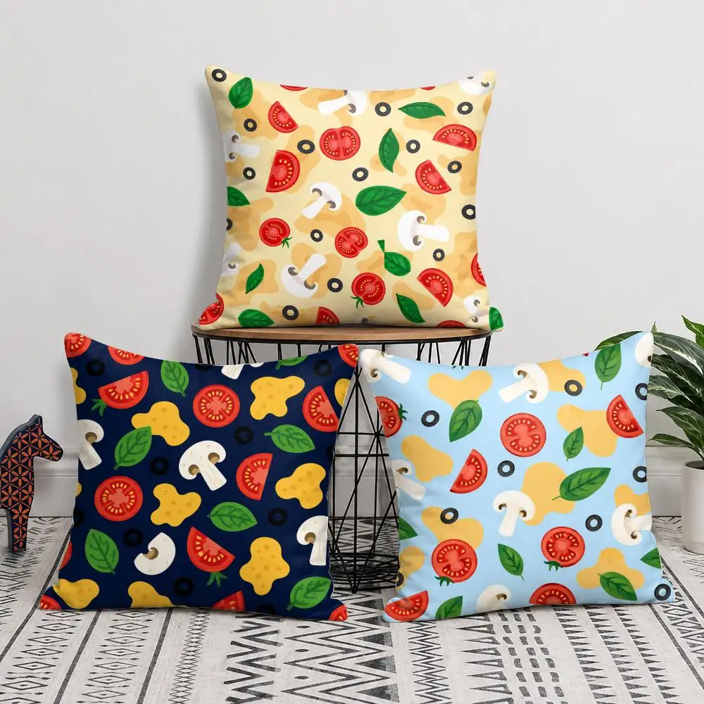 Tomato Mushroom Pizza Cushion Cover Short Plush Double Sided Printed Soft Pillow Case Home Sofa Decor Festival Gifts