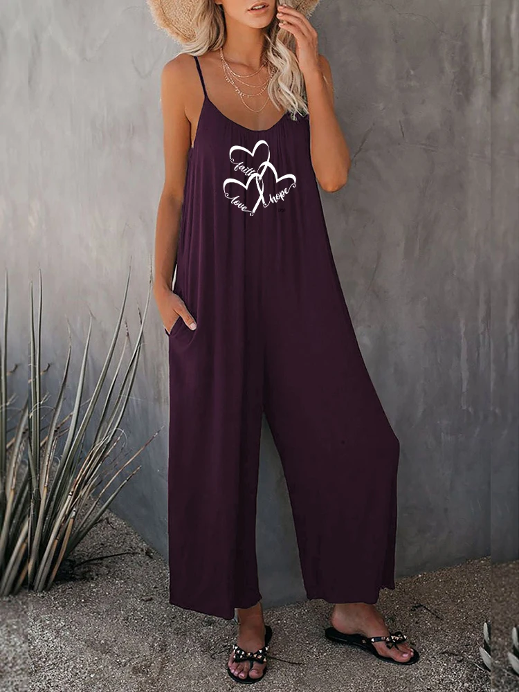 Summer Women Oversize Strap Pants Wide Leg Jumpsuit Fashionable Solid Patch High Street Female Long Printed Graphic Retro Pant
