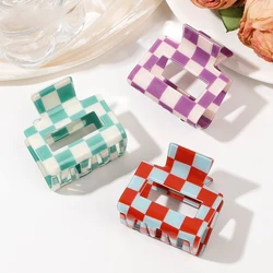 3 Pack Checkered Hair Claw Clips,Multicolored Square Medium Non-Slip Hair Clips Styling Accessories with Strong Hold for Women