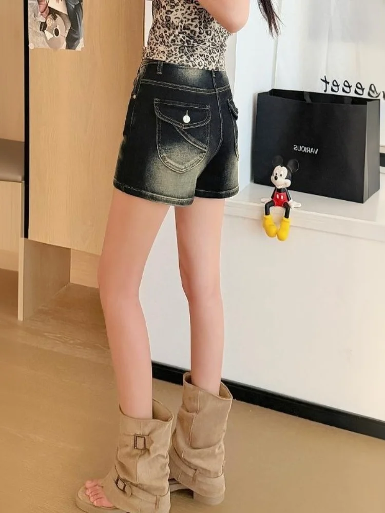 Low Waist Denim Shorts Women's Summer New Style A-Line Slim Fit Bodycon Hot Pants Casual Wear Faded Effect Jeans Material
