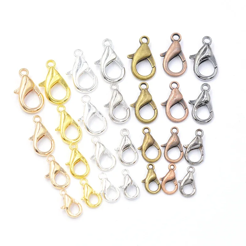 50pcs Mixed 7 Color 10/12/14/16mm Metal Lobster Clasp Hooks End Connectors For Jewelry Making Findings Necklace Bracelet DIY