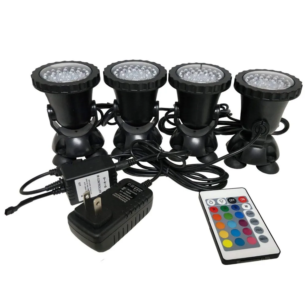 RGB Aquarium led pond light fish tank light underground spotlight ip68 underwater  remote spotlights four heads (10W ) CE Rohs