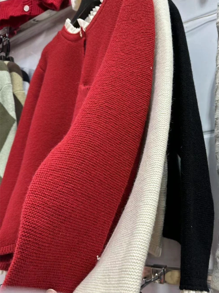 Camisola de renda plissada feminina jaqueta botão para baixo malha senhora coreano outono primavera malha único breasted cardigan suéteres