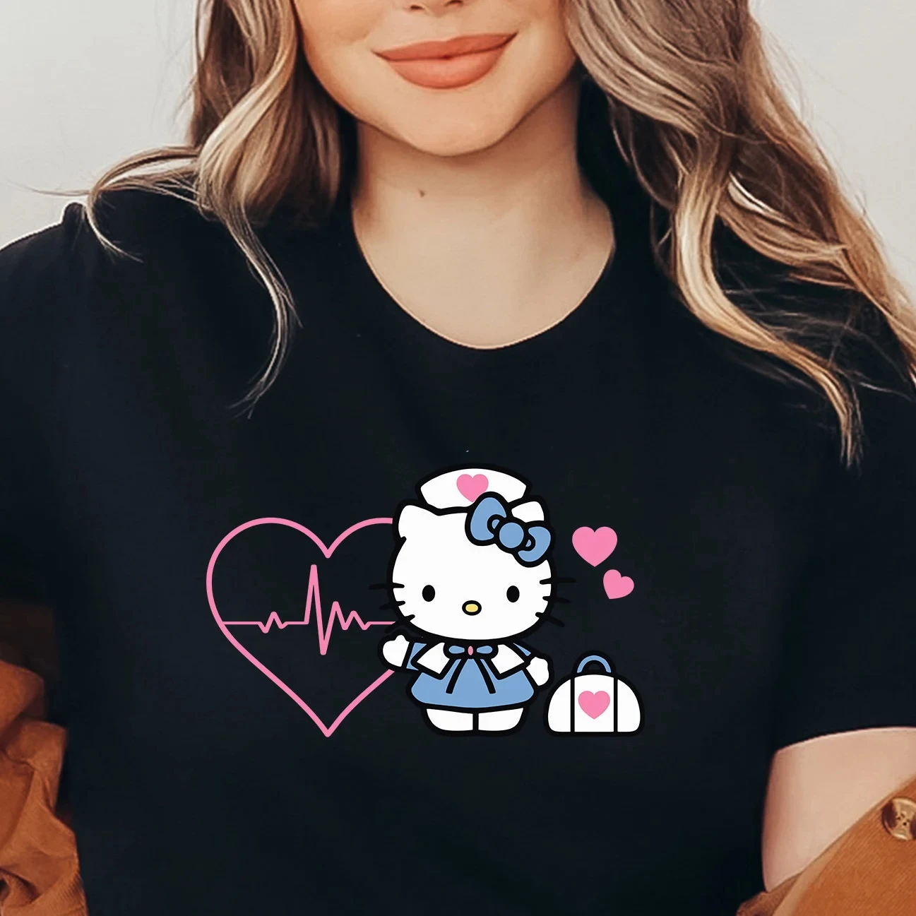 Hello Kitty Print Graphic Tee Unisex Short Sleeve T Shirt Kawaii Cartoon Casual Summer Top For Girls Boys Sweet Daily Outfit