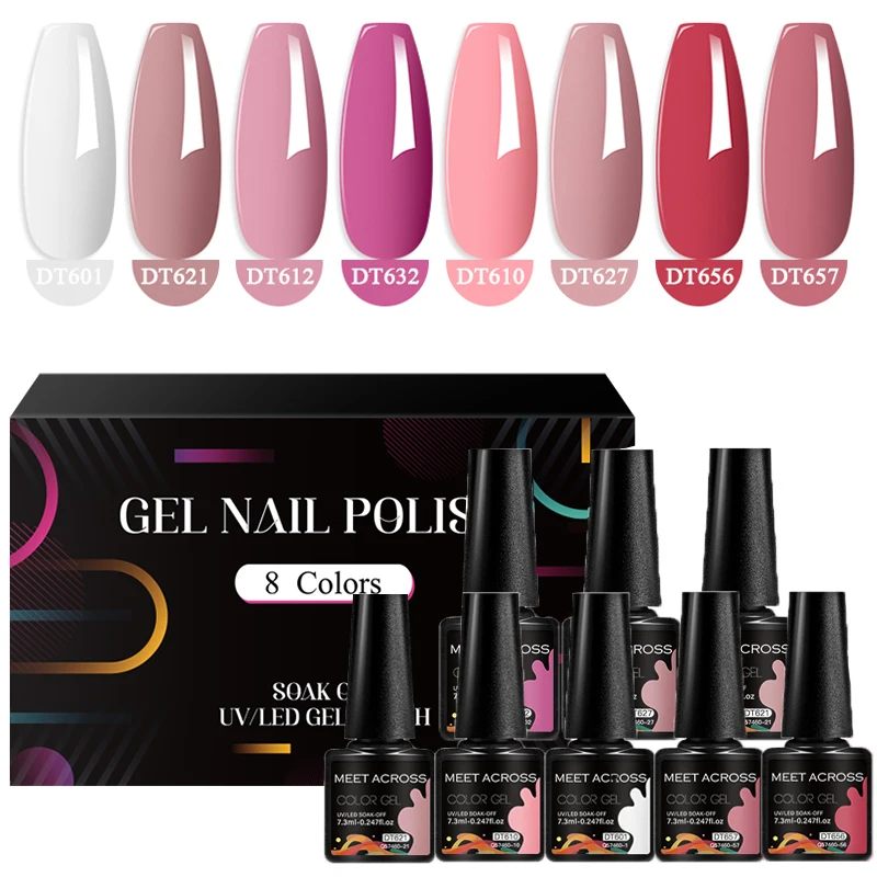 MEET ACROSS 8Pcs/Set 7.3ML Gel Nail Polish Nail Supplies Vernis Semi Permanent Nail Art Manicure Soak Off UV Gel Nail Varnish