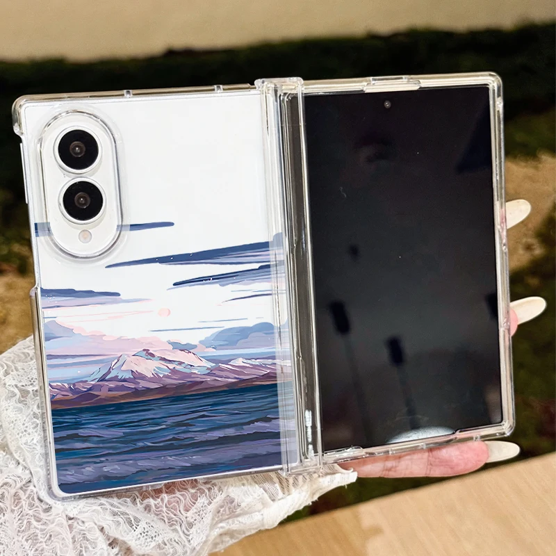 Landscape Pattern Folding Phone Case For Samsung Galaxy Z Fold 8 Ultra 8 7 6 5 Clear Hard Cover For Samsung Z Fold8 Fold7 Fold6