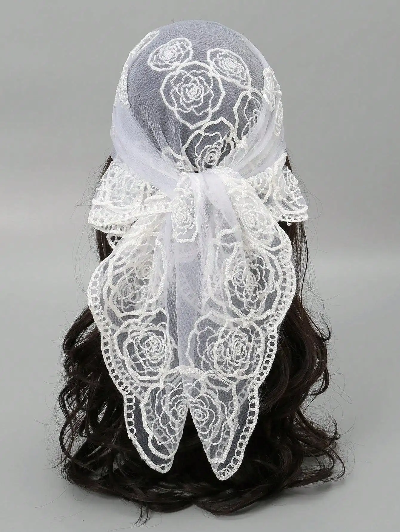 

1pc Fashion Women's High-Quality Lightweight Floral Embroidered 80cm Bandana Scarf, Wedding Accessories, Head Scarf For Women