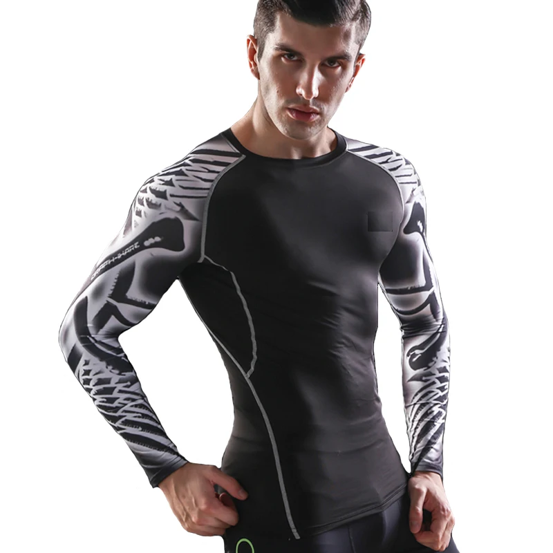 Men Compression Long sleeve Breathable Quick Dry T Shirts Bodybuilding Weight lifting Base Layer Fitness Tight Tops T-shirt