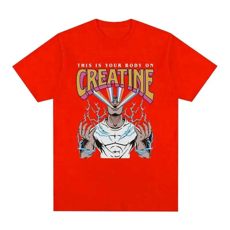 This Is Your Body on Creatine Pump Cover Meme T-Shirt Men's Lightning Gym Fitness T Shirt Vintage Hip Hop Short Sleeve T-shirts